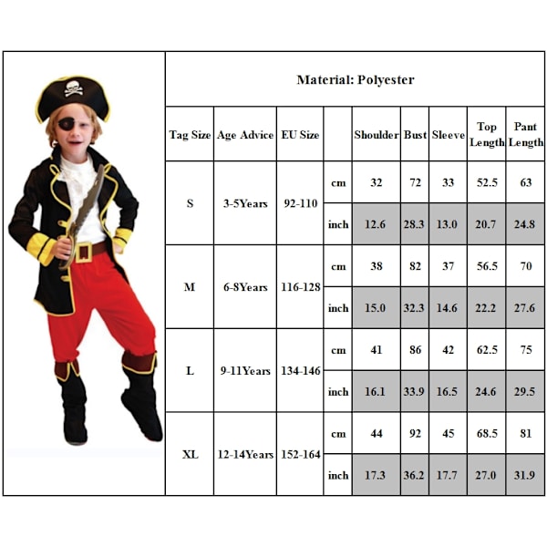 Pojkarnas Jack Sparrow Karibiska Piratdräkt Halloween Maskeraddräkt S