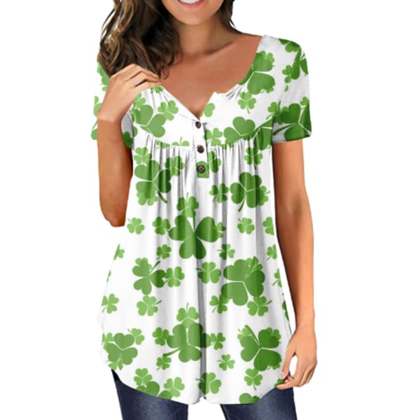 Kvinnors St. Patrick's Day Kortärmad T-shirt Casual Pullover C 2XL