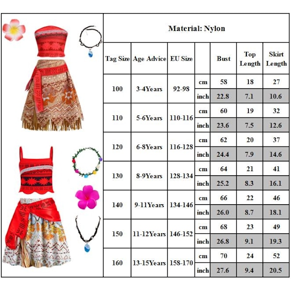 Prinsessan Vaiana Cosplay för Flickor Halloween Maskerad Karneval Party Kostym #2 100cm