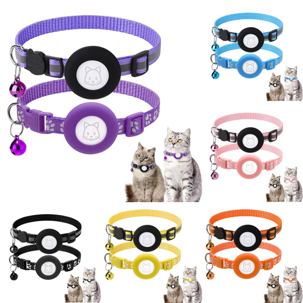 2 st Pet Cat Hund AirTag Case Halsband med Bell säkerhetsspänne purple 2pcs