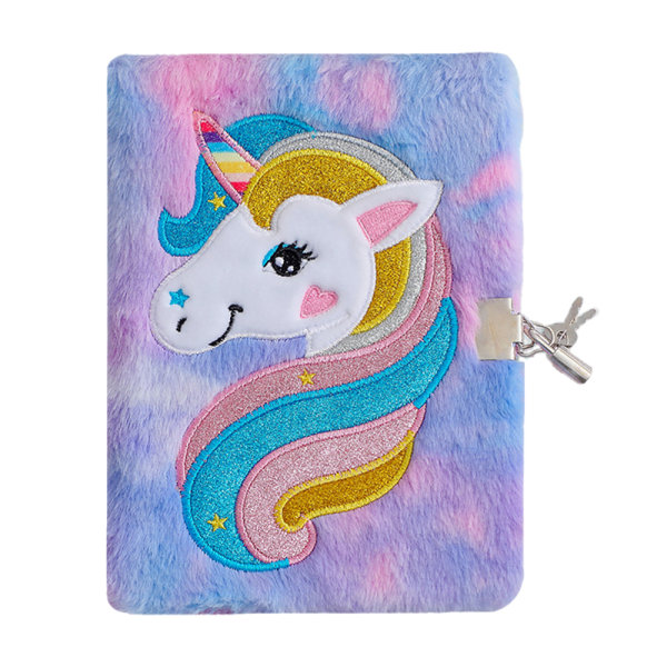 Unicorn Diary med Lock&Key Söt Tie-Dye Plush Journal Notebook purple