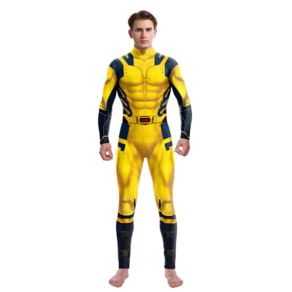 Wolverine-dräkt för män, superhjälte-jumpsuit för pojkar, Halloween-cosplay, bodysuit, rekvisita, fantasy Yellow XL