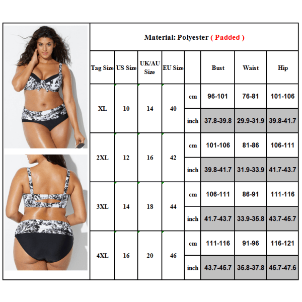 Plus Size Randig Halter Hög Midja Bikini Set Strandkläder black&white 2XL