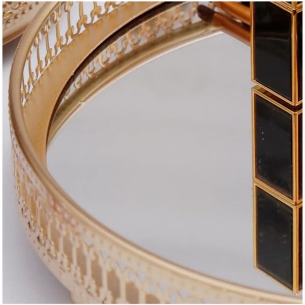 Rund guld spegel Vanity bricka Dekorativ för smycken förvaring parfym Organizer S
