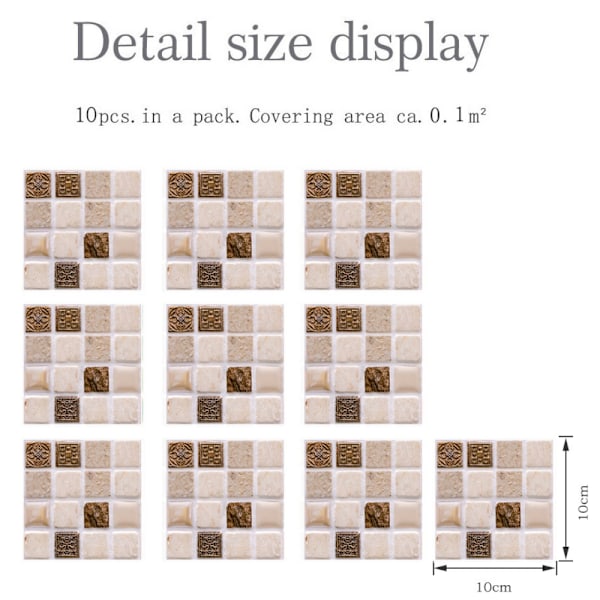 90-pack DIY Mosaikplattor Väggdekal Vattentät Heminredning F 90PCS