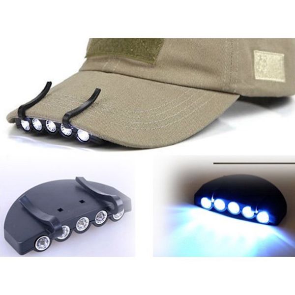 5LED Bright Praktisk Hatt Cap Clip Light Lampa Pannlampa