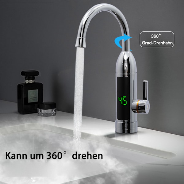 Elektrisk køkkenarmatur med LED-vandtemperaturindikator, justerbar temperatur, varmt og koldt vand armatur, 360° drejelig, smart varmer