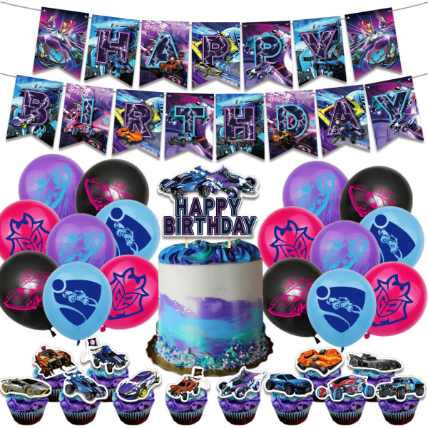 Rocket League Barn Födelsedagsfest Ballonger Banner Cake Topper Kit Dekor Prop