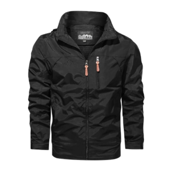 Herrar Jacka Casual Höst Vinter Varm Vindjacka Full Zip Vindtät Ytterkläder Modekappa Black M