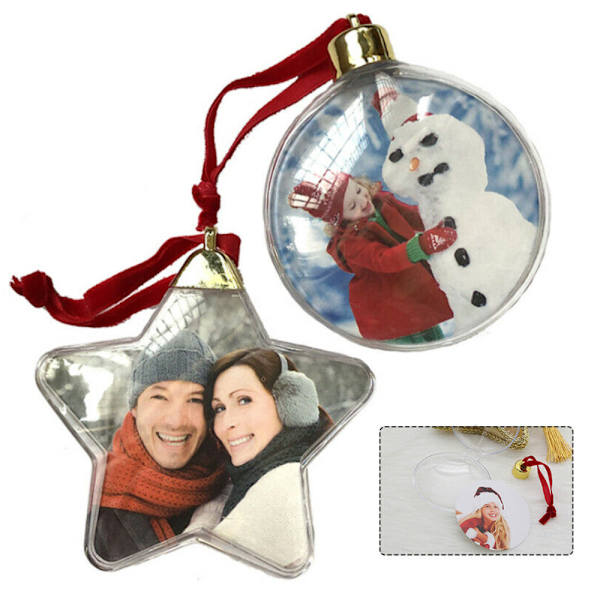 1 st Klar Plast Julgran Hängande Bildram Ornament DIY Round shape