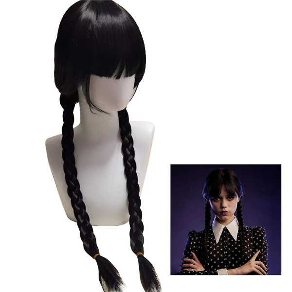 Onsdag Addams Kvinnor Cosplay Peruk Film Långa Svarta Flätor Hår