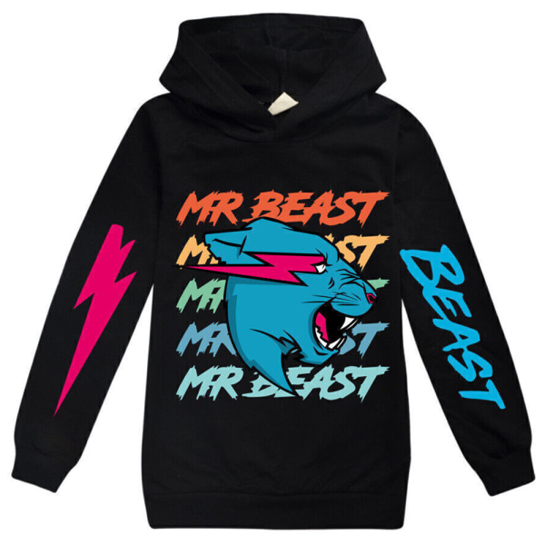 Kid Mr Beast Hoodie Sweatshirt Casual Sports Hood Top Pullover black 140cm