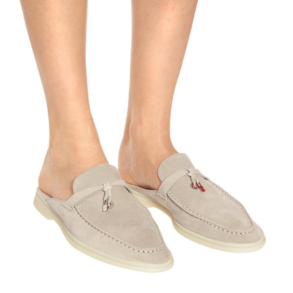 LORO PIANA Charms Walk Utsmyckade Mockamules Tofflor White Grey 41