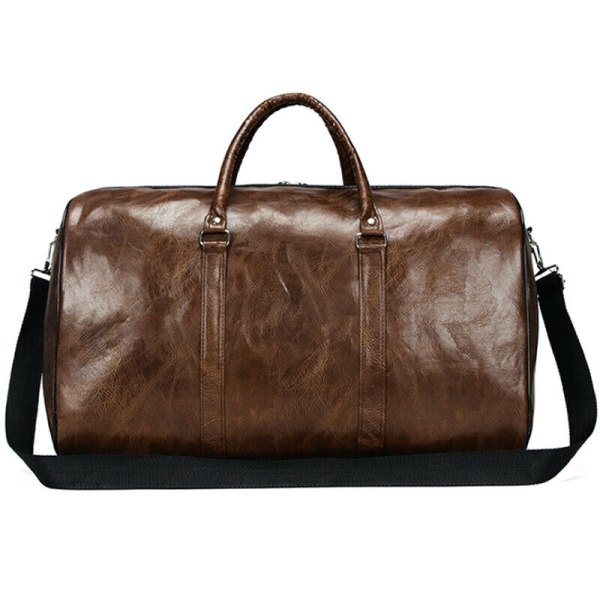 Män Retro Läder Duffel Axelväska Resa Övernattning Handväska Coffee