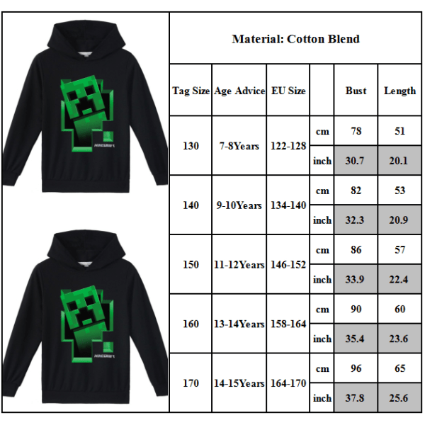 Minecraft Hoodie Pojkar Barnspelare Crawler Huvtröja green 130cm