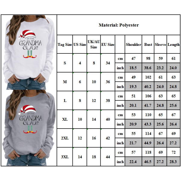 Jule Kvinder langærmet T-shirt pullover løs afslappet gave grey M