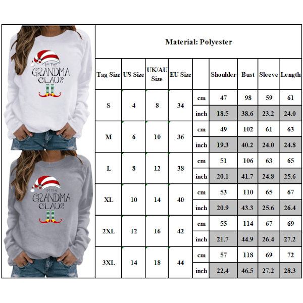 Jule Kvinder langærmet T-shirt pullover løs afslappet gave grey XL