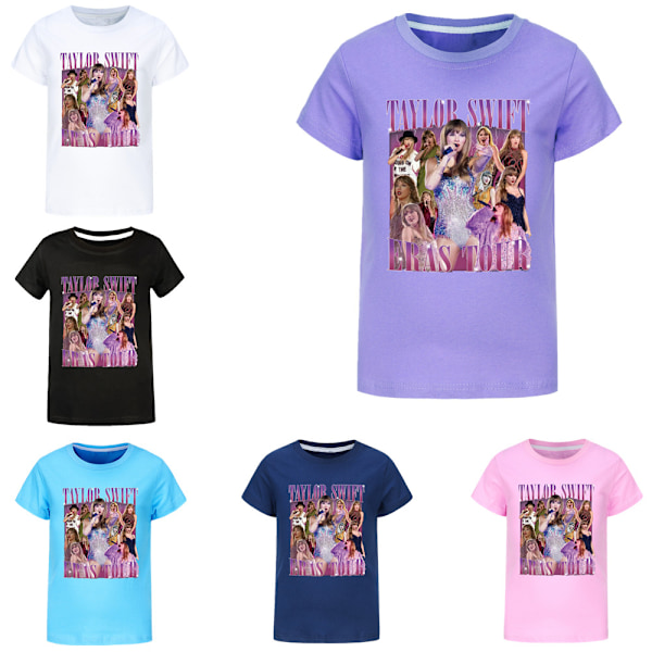 Taylor Swiftie Pojke T-shirt Barn Flickor Tecknad Kortärmad Rundhalsad Toppar Barn Pojkar Grafiska T-shirts Purple 130cm
