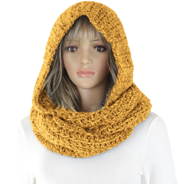 Unisex Mjuk Stickad Huva Halsduk Vinter Wrap Cirkel Loop Halsvärmare Yellow