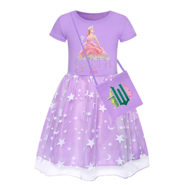 Flickor Prinsessa Klänning Glinda Elak Regnbåge Stjärn Klänningar Småbarn Cospaly Klänning Barn Födelsedagsfest Kläder Med Väska Purple-A 120cm