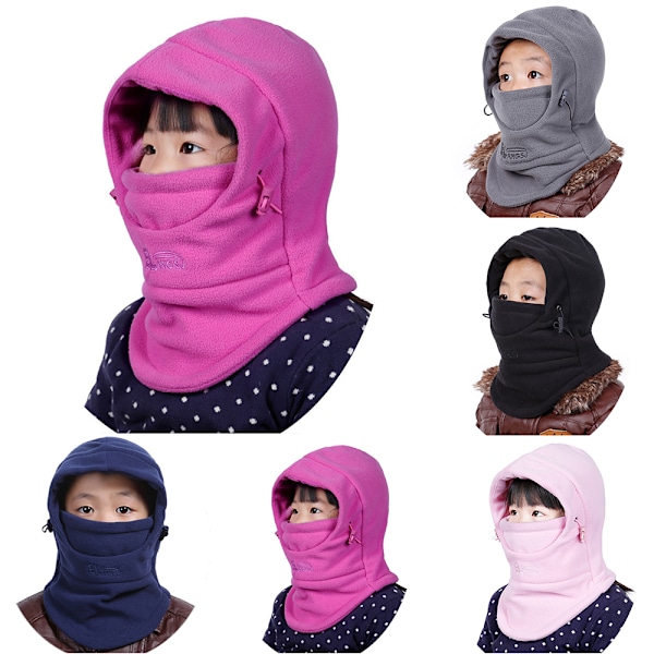 Vintervindtät Hatt för Barn, Skidmask & Halsöverdrag, Tjock & Varm Rose