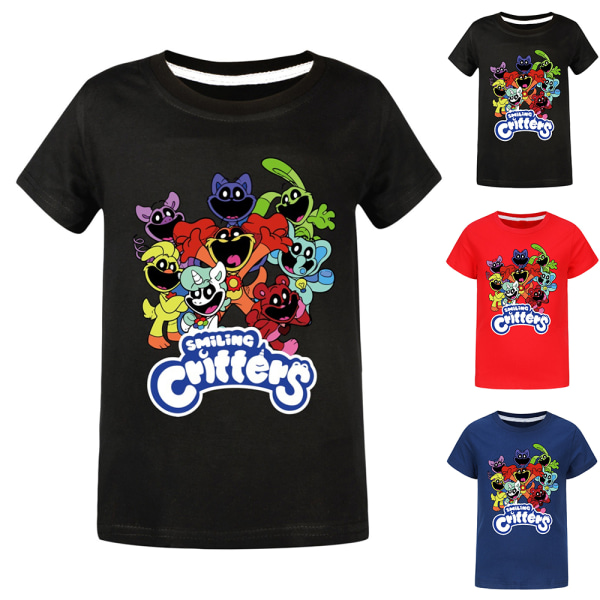 Smiling Critters T-shirt för barn pojkar Kortärmad sommar Topp Tee Barn Black 160cm