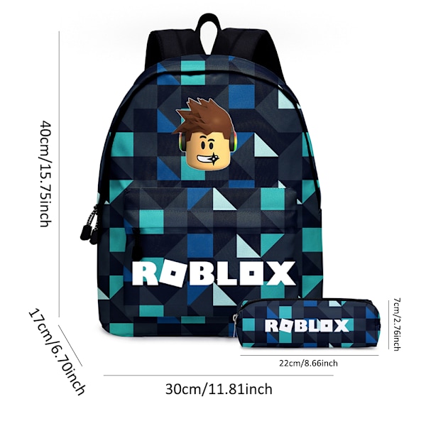 2 stk./sett Roblox 3D-printet barneryggsekk jenter gutter student skolesekk reise ryggsekk penalsett C