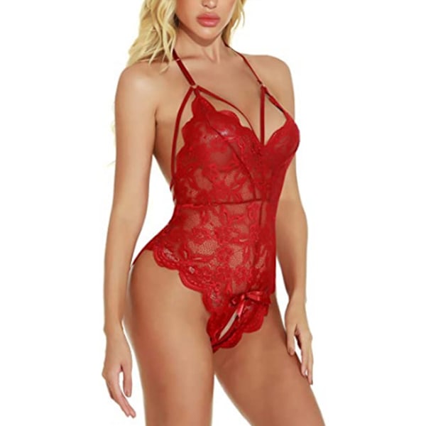 Kvinnors spetsbody underkläder underkläder teddy babydoll nattkläder sexig nattkläder Red 2XL