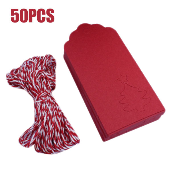 50 kpl Joulukuusi Ripustettavat Kraft Paper Lahjalaput Kortti Narulla red 50PCS