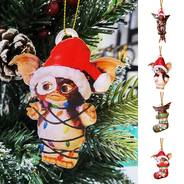 Julgranspynt med LED-ljus, tomteluva, hängande figurin D