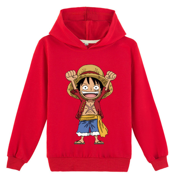 Barn One Piece Långärmad Hoodie Sweatshirt Casual Pullover Jumper Toppar Red 130cm
