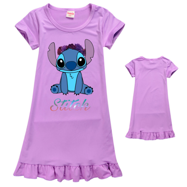 Stitch Nattlinne för Flickor, Kortärmad Nattklänning Pyjamas Purple 150cm