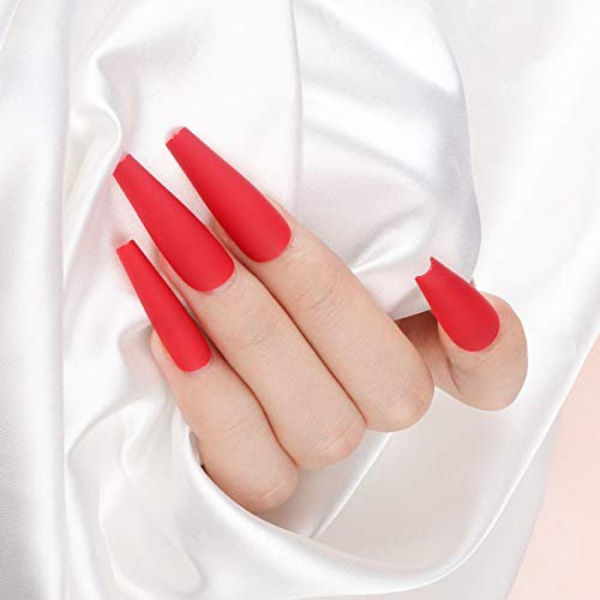 100 st långa falska naglar konstgjorda falska nail art tips Stick Cover red