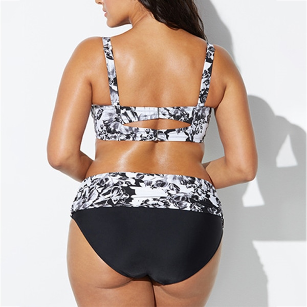 Plus Size Randig Halter Hög Midja Bikini Set Strandkläder black&white 3XL