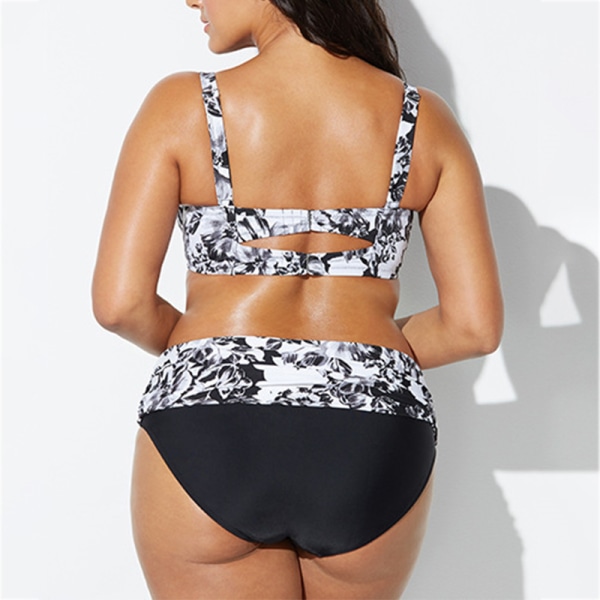 Plusstorlekar randig grimma hög midja Bikini Set Beachwear black&white 3XL
