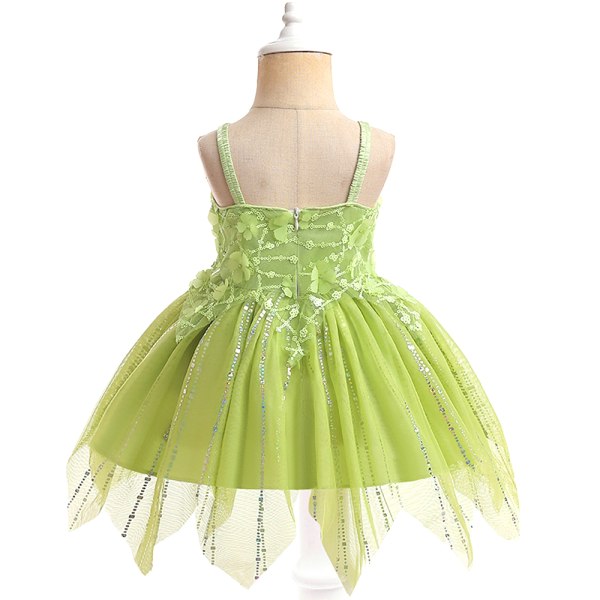 Flickor Elf Tinker Bell Klänning Grön Kjol Prinsessklänning Halloween 110cm