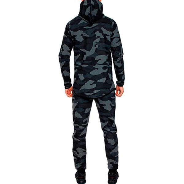 Män Camo Joggingbyxor Hoodie Tracksuit Zip Sportbyxor Set Dark Grey L