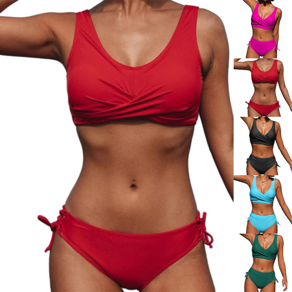 Kvinnlig Sexig Padded Push Up BH Bikini Set Baddräkt Strandkläder Simning Red S