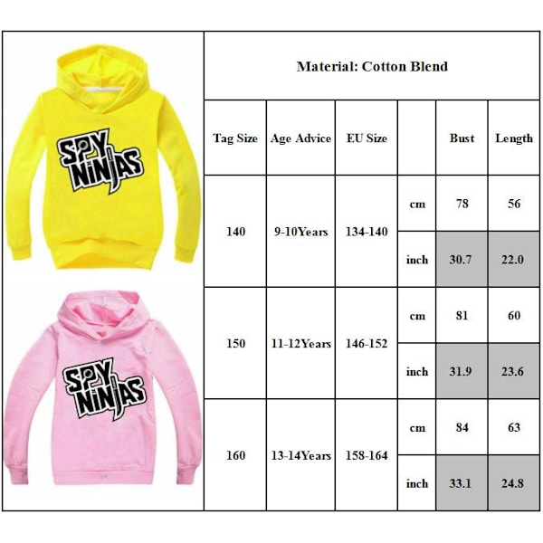 SPY NINJA CWC Långärmad Hoodie Tröja för Barn Pojkar Flickor Yellow 160cm