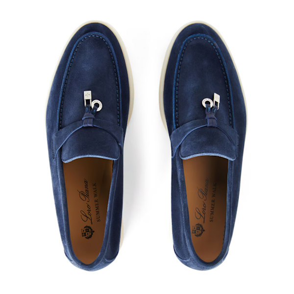 LORO PIANA Summer Charms Walk Mockasiner i mocka Royal Blue 42