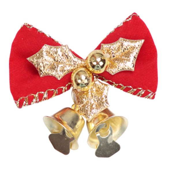 1 st Röda Tygband med Klocka Julgransdekoration Ornament Gold leaf 1PCS