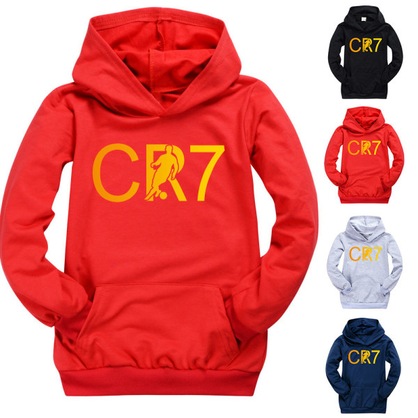 Barn CR7 Ronaldo Vintertröjor Långärmade Huvtröjor Pullover Casual Sport Toppar Black 160cm