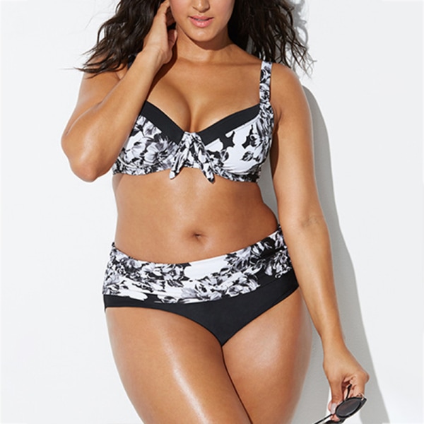 Plus Size Randig Halter Hög Midja Bikini Set Strandkläder black&white 3XL