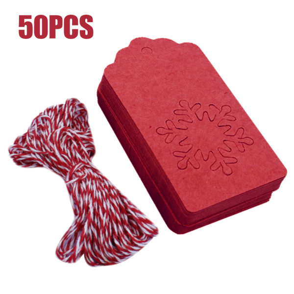 50 Styck Julgran Hängande Kraftpapper Presentetiketter Kortrep Snow Red 50PCS