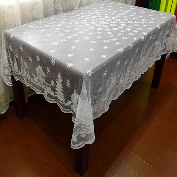 Julemotiv Hvit Rektangulær Rund Preget Blonde Duk 132x178cm