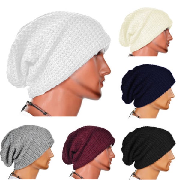 Dam Slouchig Lång Beanie-Hatt Vinter Ullmössa Varm Stickad Hatt black