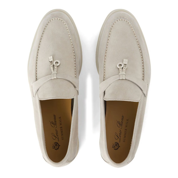 LORO PIANA Summer Charms Walk Mockasiner i mocka Grey 41