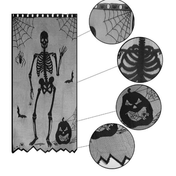 Halloween-pitsi-ikkunaverho, hämähäkinverkko-lepakko-ovipaneelin sisustus Skeleton