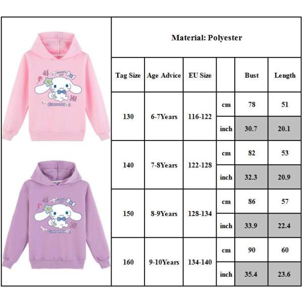 Barn Flickor Cinnamoroll Tryckt Sweatshirt Hoodie Huvtröja Långärmad Topp Pink 160cm