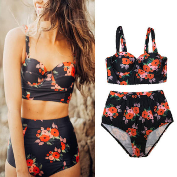 Dame Bikini Sæt Badedragt Strandtøj black 4XL